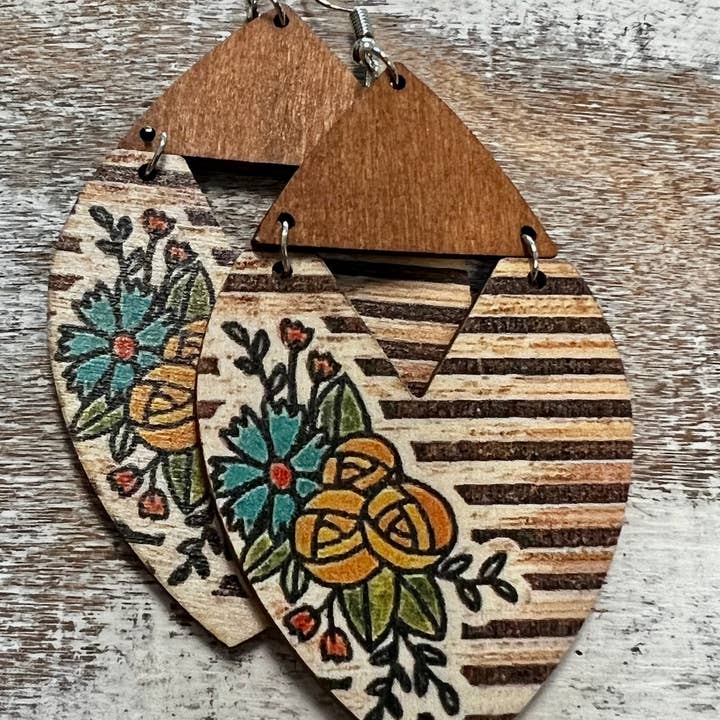 Kims Korner - Wholesale Stud/Post Earrings - *NEW* Garden Grace Painted Wood Earrings