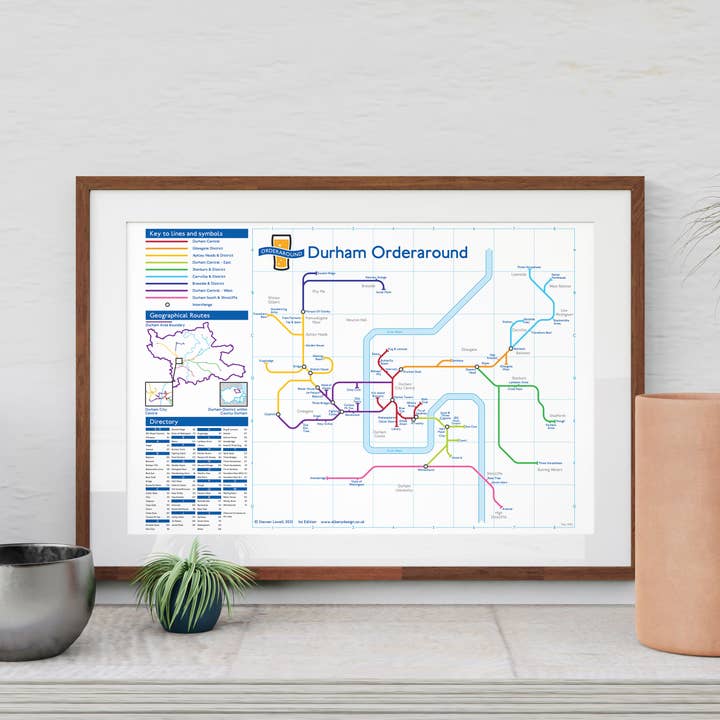 Prints With Personality – wholesale Map – London Underground-style pub map: Durham, County Durham, UK