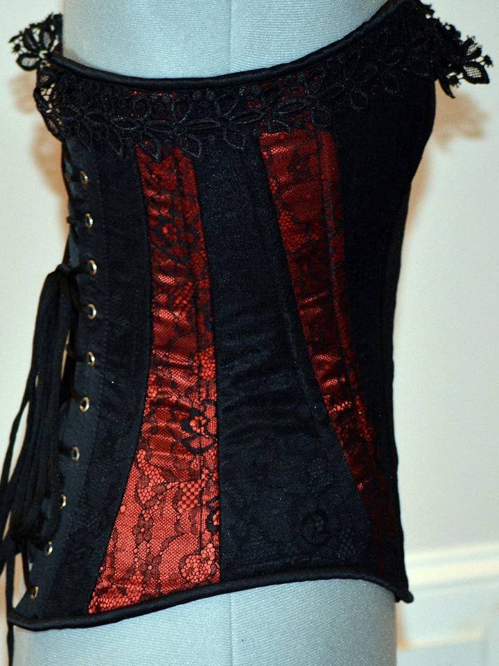 Classic satin overbust authentic corset with lace. Steel-boned corset for tight lacing. Prom, gothic, steampunk Victorian corset. for wholesale by corsettery