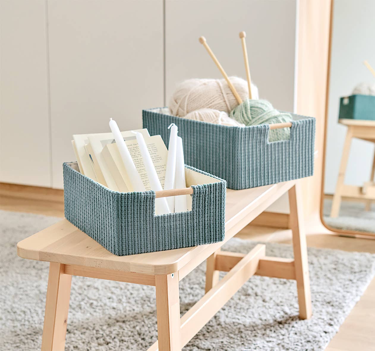 sage Storage basket, cotton/polyester/wood for wholesale on Faire1