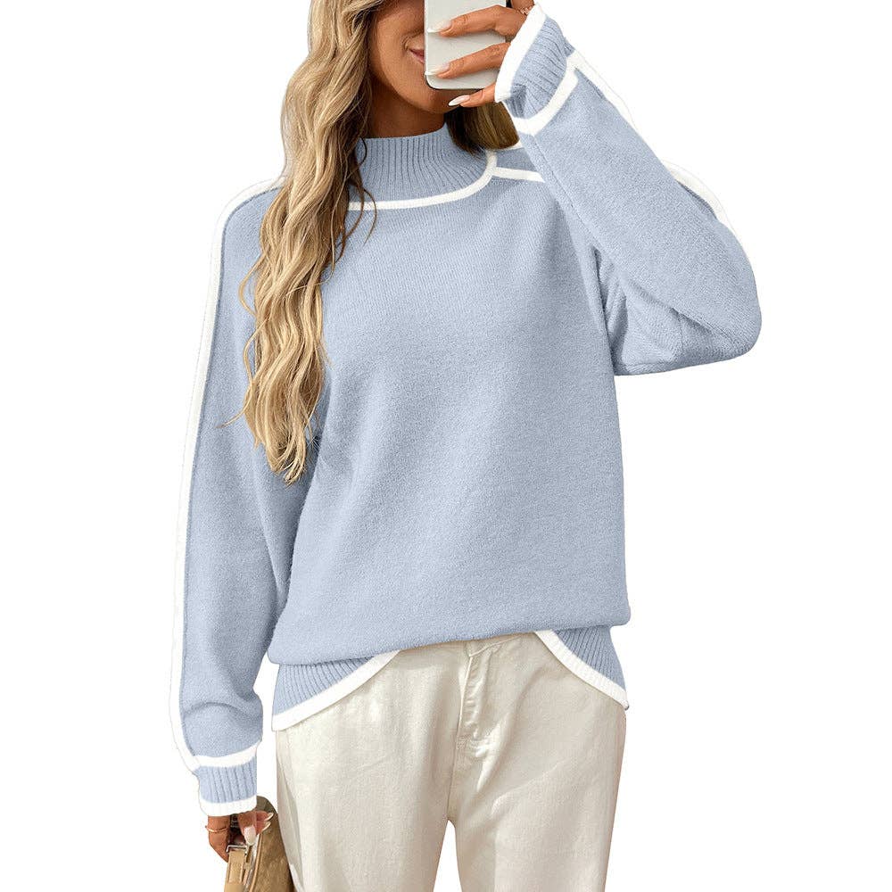 Lovesoft - Wholesale Knit Sweater - Women's - Colorblock Mock Neck Pullover Knit Sweater1