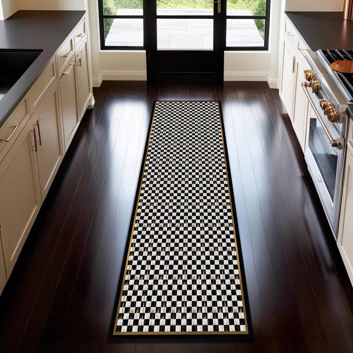 Rugendary Trade LLC - Wholesale Runner Rug - Checkered Runner Rug: Black and White Retro Kitchen Carpet1
