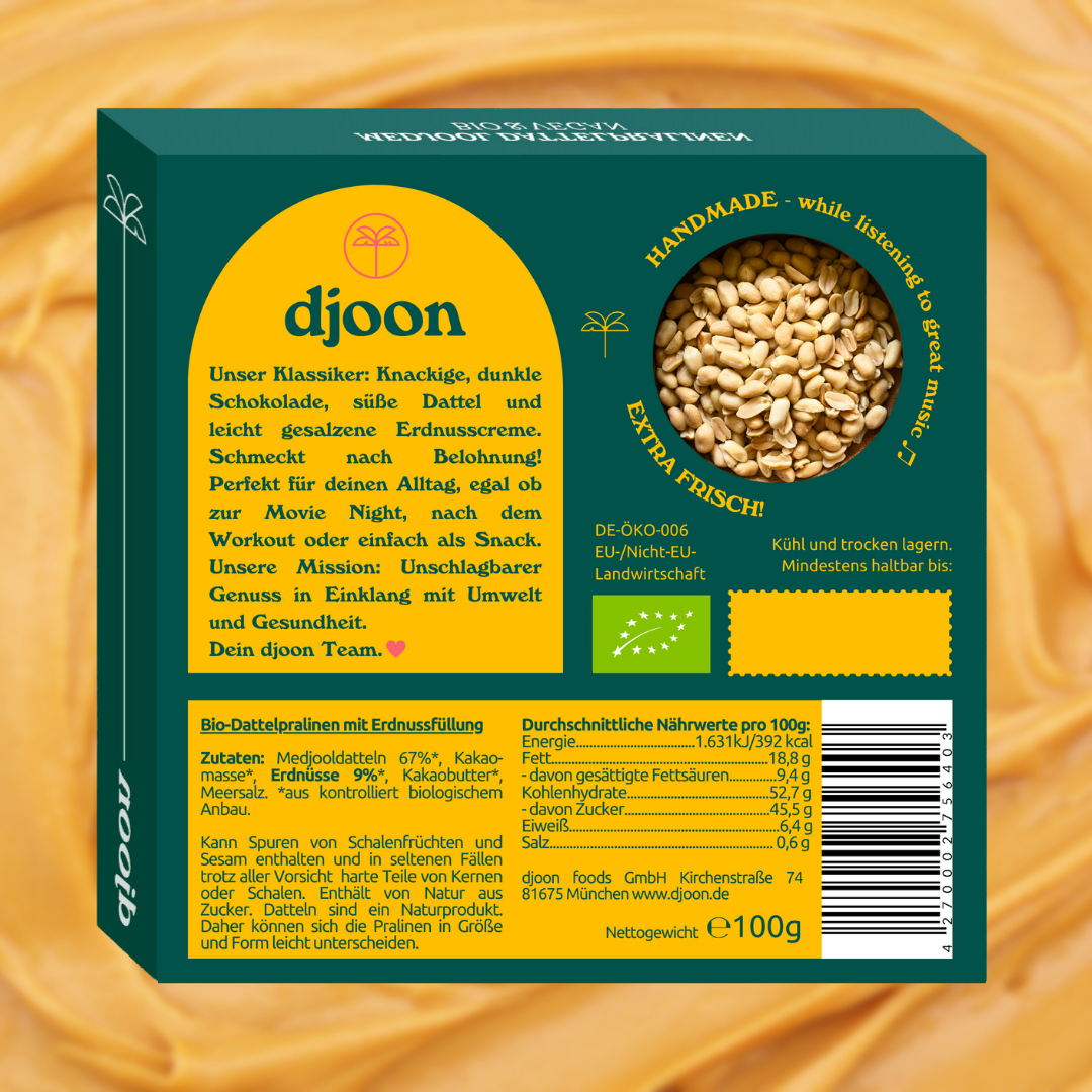 djoon - Venta al por mayor Dulces con chocolate - Pralinés de dátil con cacahuate salado (orgánico)6