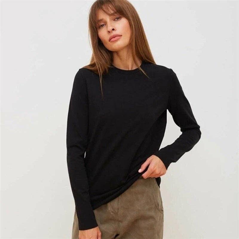 OceanusSwim – wholesale T-shirt – women's – Solid Color Round Neck Long Sleeve T-Shirt3