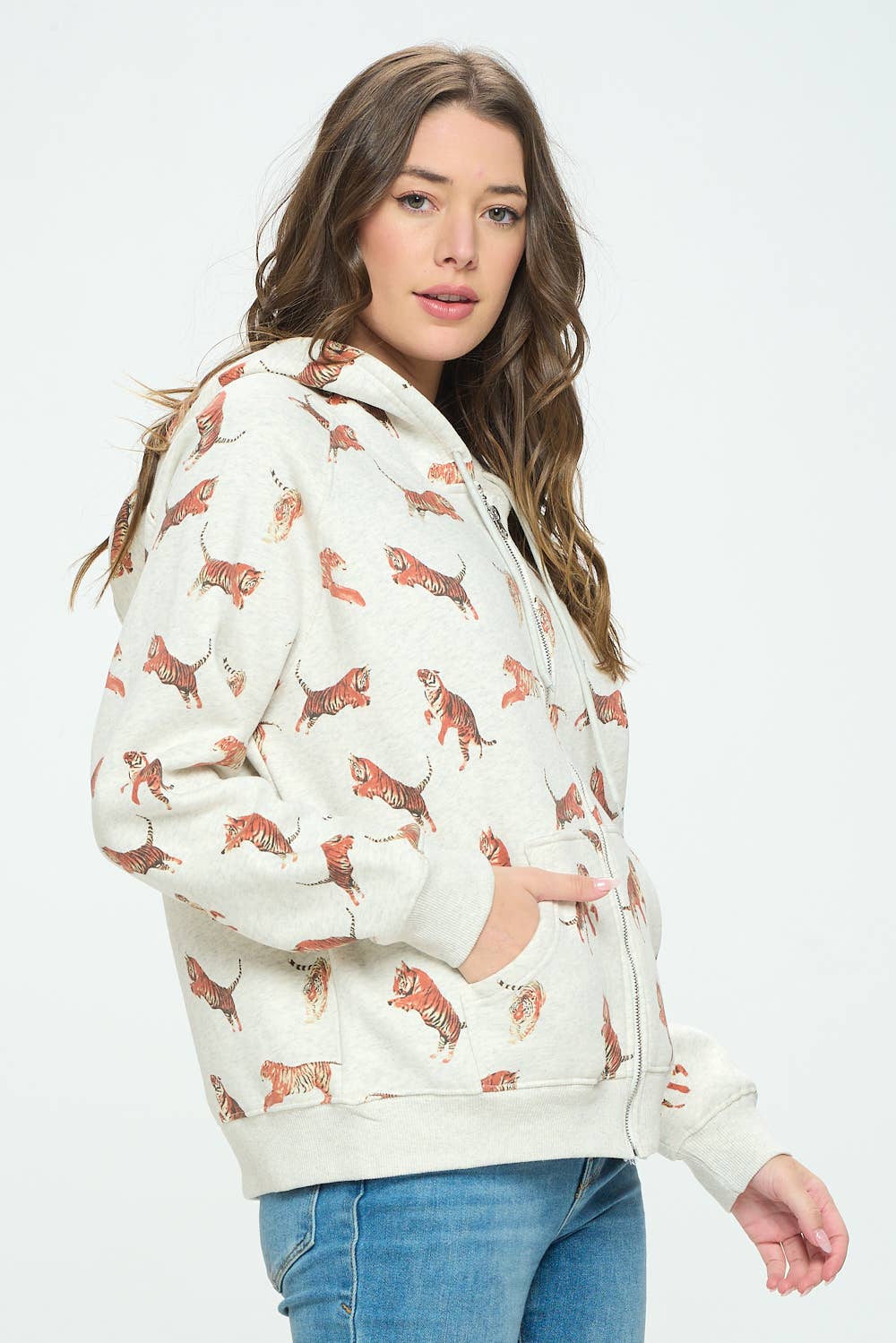 SM WARDROBE – Hoodie – Mulher por atacado – TIGRE ALL OVER PRINT ZIP UP CAPUZ3