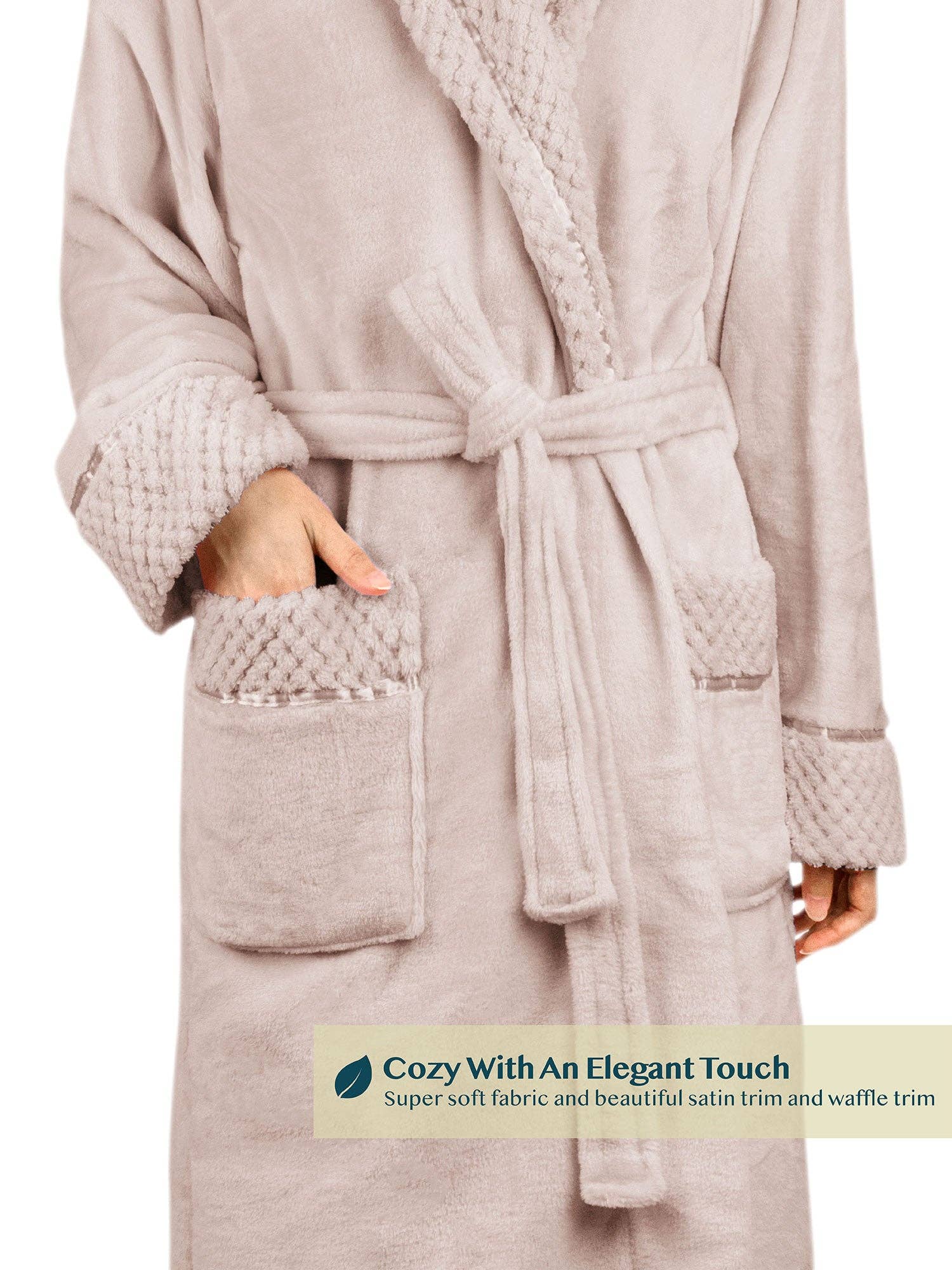 Pavilia - Wholesale Badjas - Dames - Damesbadjas van fleece met satijnen en wafelkanten61