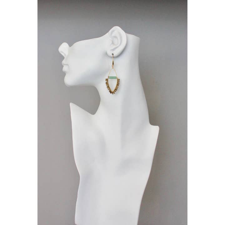 David Aubrey Jewelry - Wholesale Dangle Earrings - BKNE21 Jade and gold hematite wire wrapped earrings