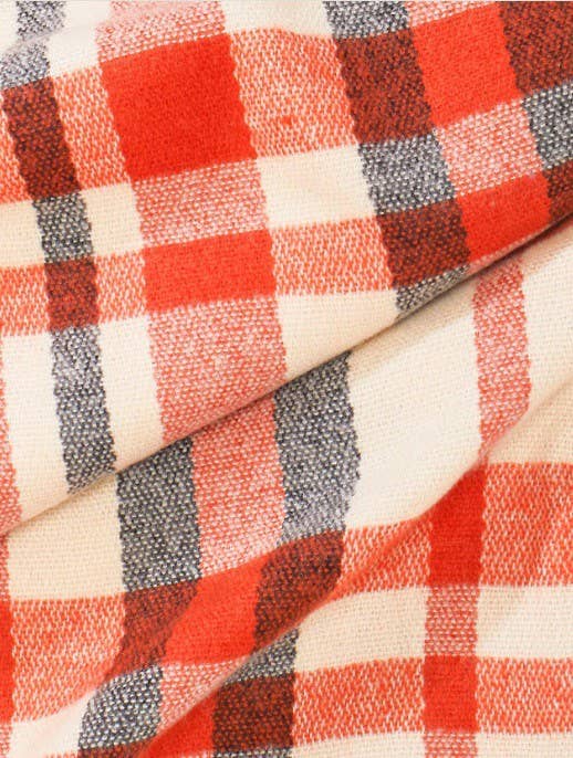 Olive & Pique - Wholesale Scarf - Unisex - Plaid Oversized Blanket Scarf / Shawl, 75" x 31.5", Orange3