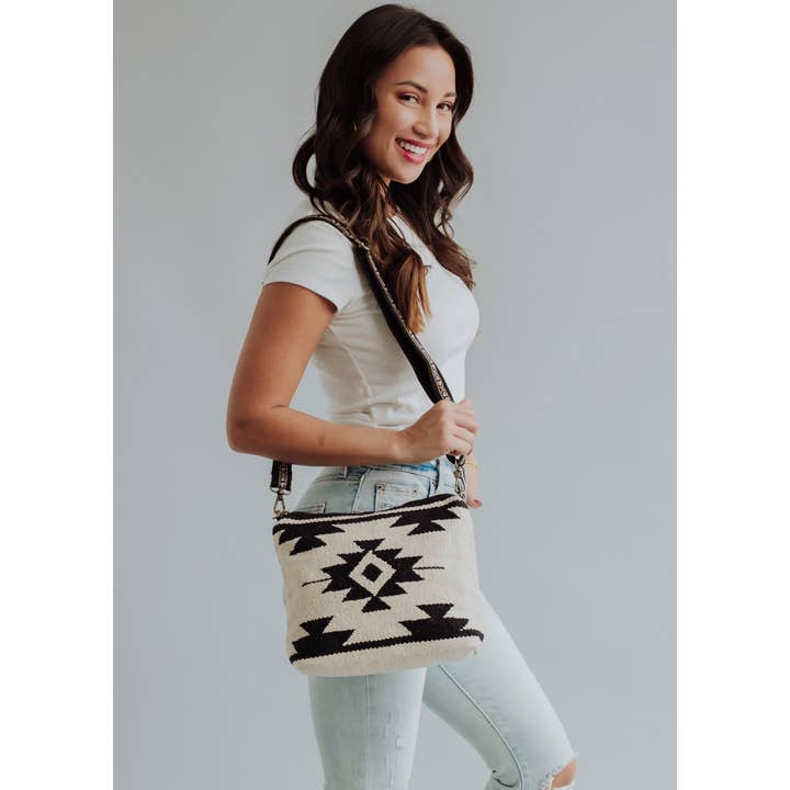 Panache Apparel Co. - Wholesale Crossbody Bag - Women's - Cream & Black Aztec Crossbody1