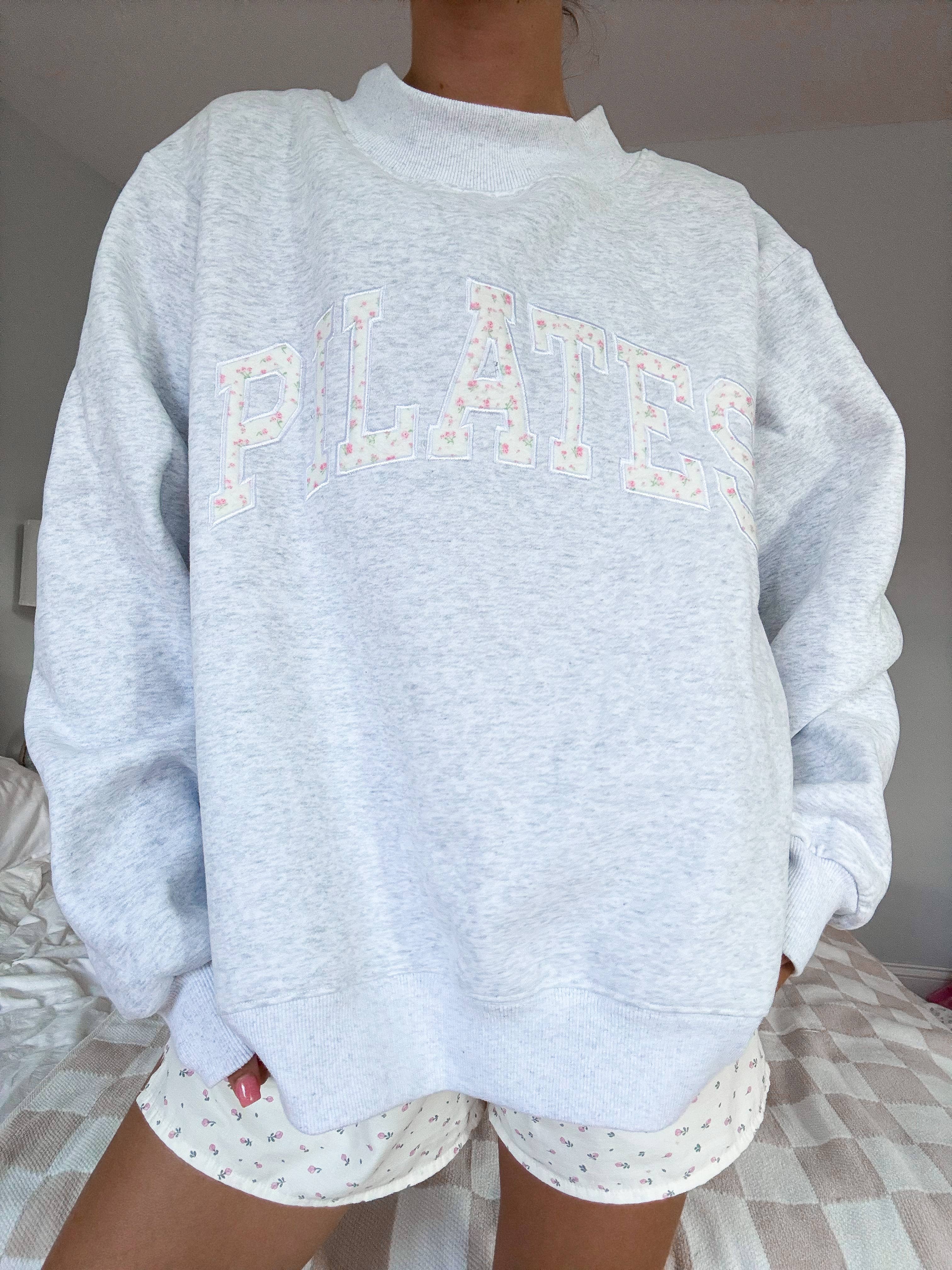 Pearl Grey Mockneck Pilates Embroider Sweatshirt for wholesale on Faire5