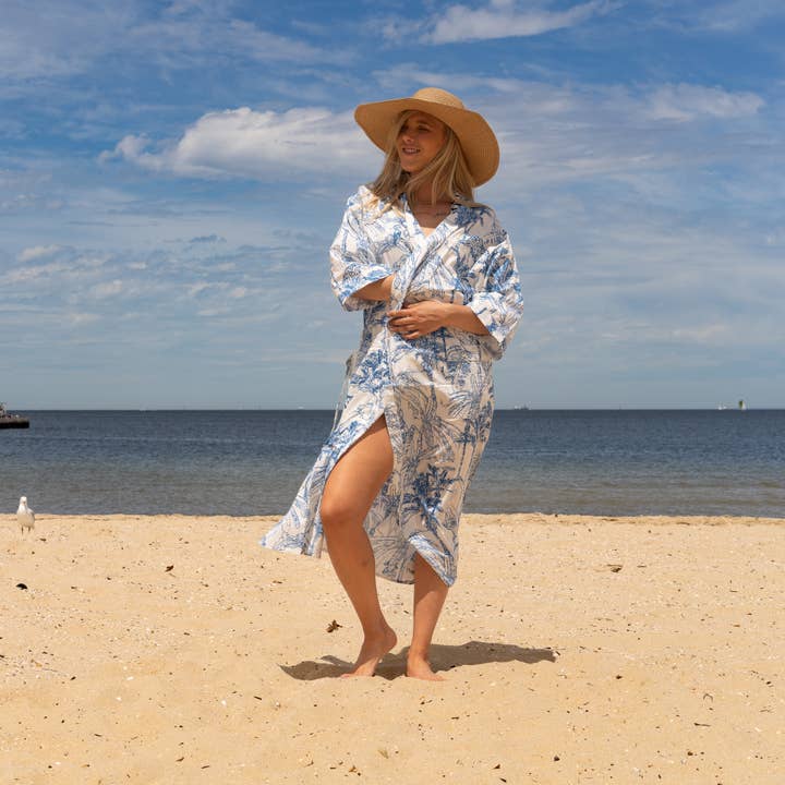 Boho-Eclectica - Wholesale Robe - Women's - Women's Cotton Kimono Robe -TROPICAL BLUES