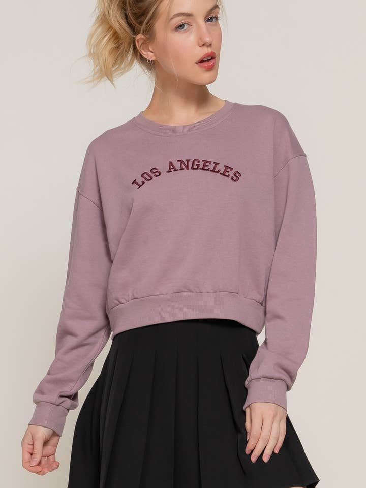 .SI-25708 French Terry Fitted Embroidery Crop Sweatshirt for wholesale by 42POPS