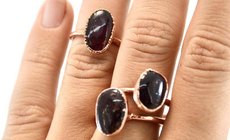 Daddy Daughter Jewelry - Wholesale Single Stone/Solitaire Ring - Red Garnet Chunky Copper Ring | January Birthstone Ring |7