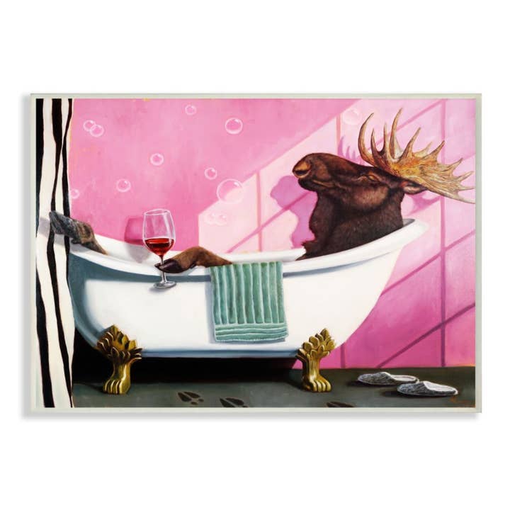 Älg med vin badrum klo badkar avkoppling vägg plack konst för wholesale av Stupell Industries