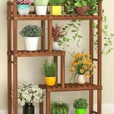 everythingbamboo – Großhandel Blumentopfständer – Pflanzenständer aus Holz, mehrstöckig, für drinnen und draußen, Aufbewahrungsregal, Pflanzgefäß für den Garten