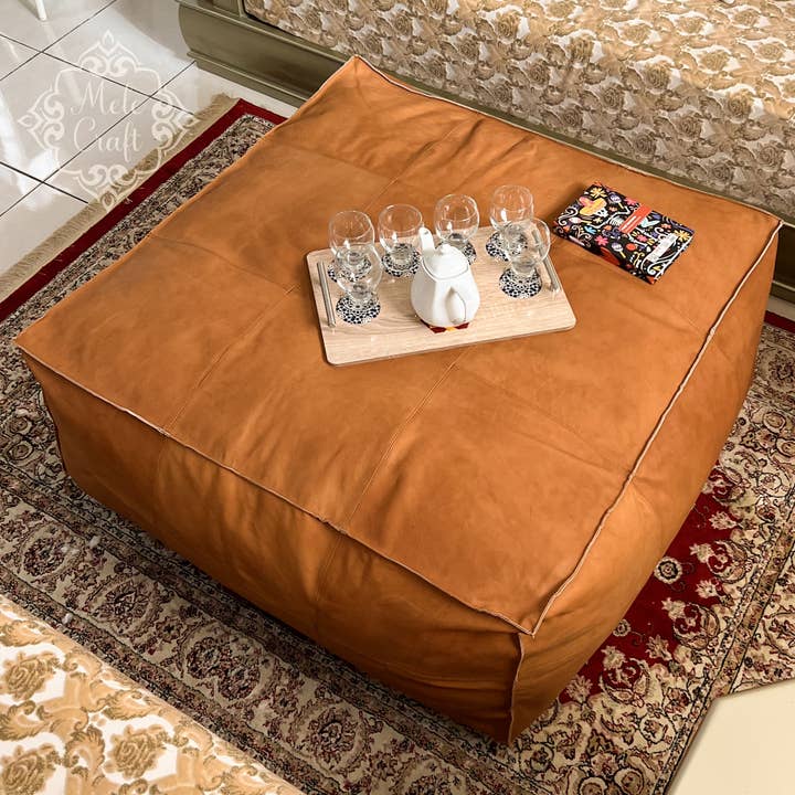 Melecraft - Wholesale Ottoman - Handmade Furniture | CowHide Leather OttomanTable-Unstuffed