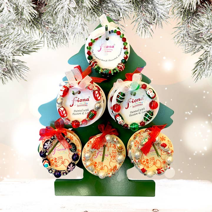 Fiona Accessories - Vente Bracelet de perles - Bracelets extensibles en verre peint de Noël, 36 pièces