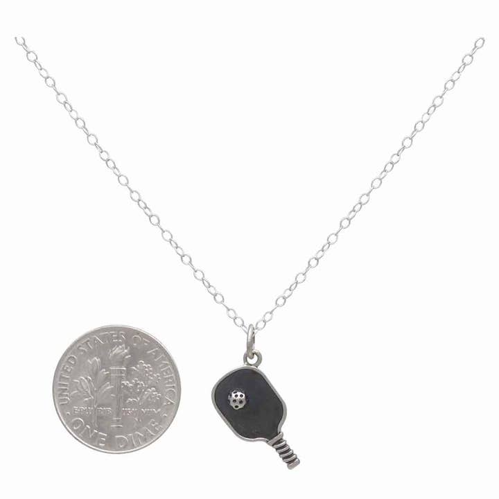 Nina Designs - Wholesale Pendant/charm necklace - Sterling Silver Pickleball Paddle and Ball Necklace2