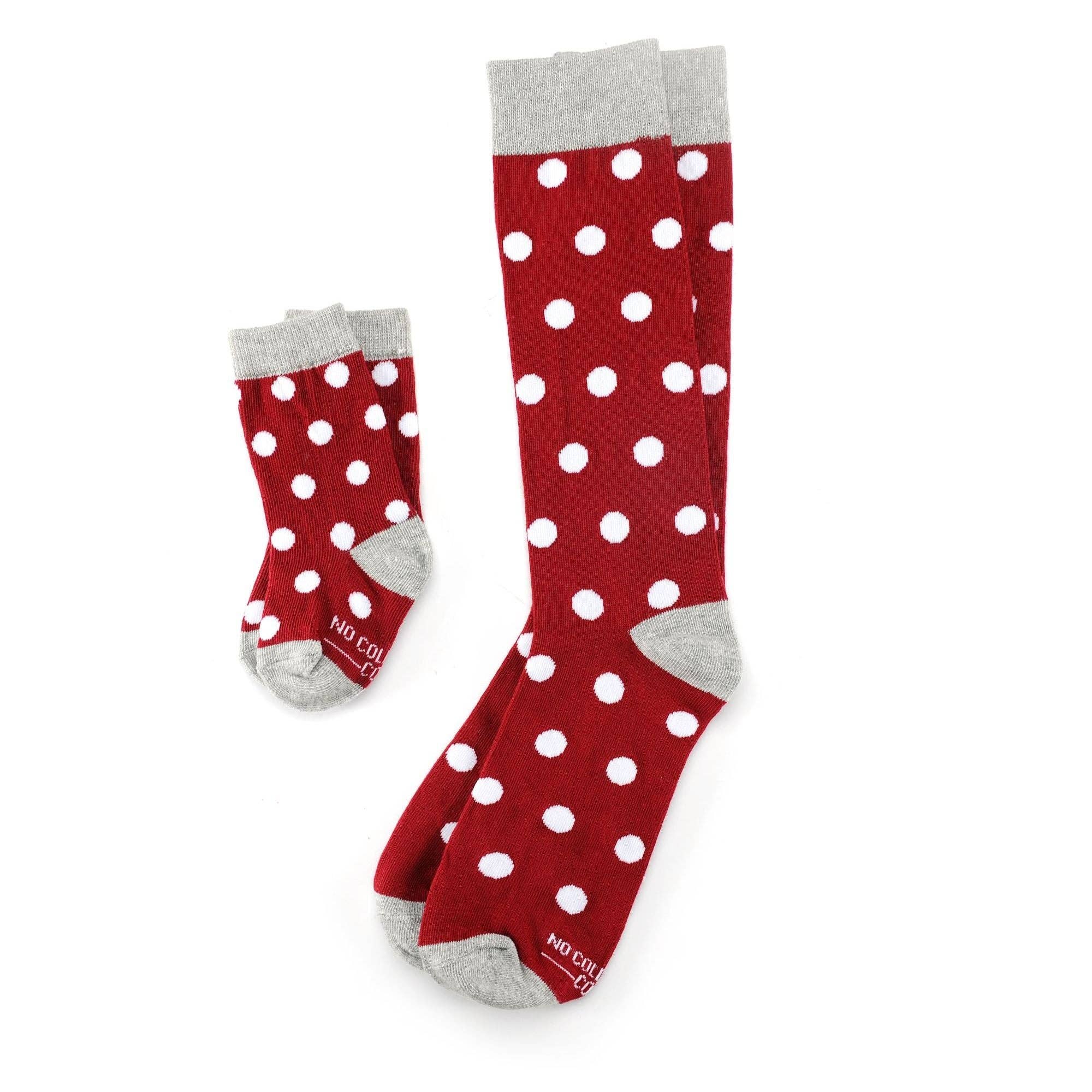No Cold Feet - Wholesale Socks - Kids - Burgundy with White Polka Dot Toddler Socks2