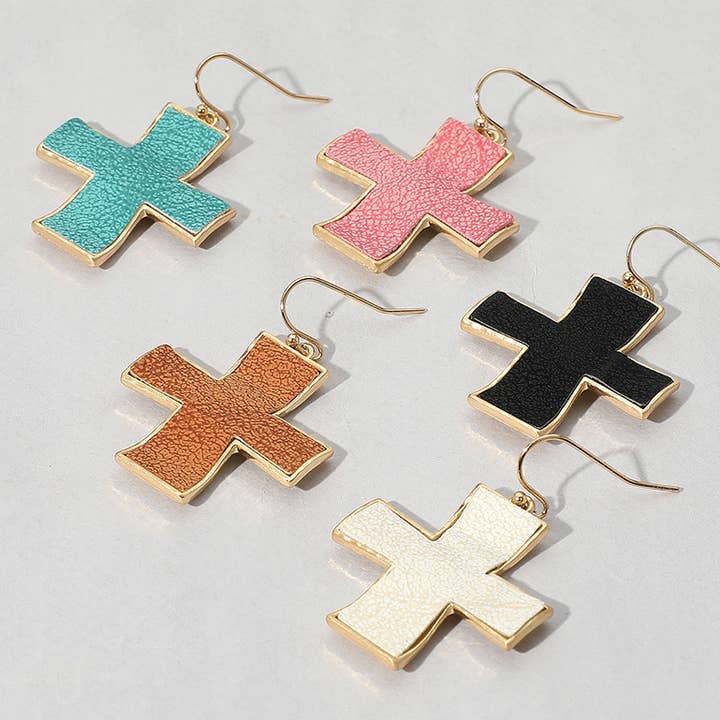 Kreuz-Ohrringe aus Kunstleder für den Großhandel von Sensibling Corp.