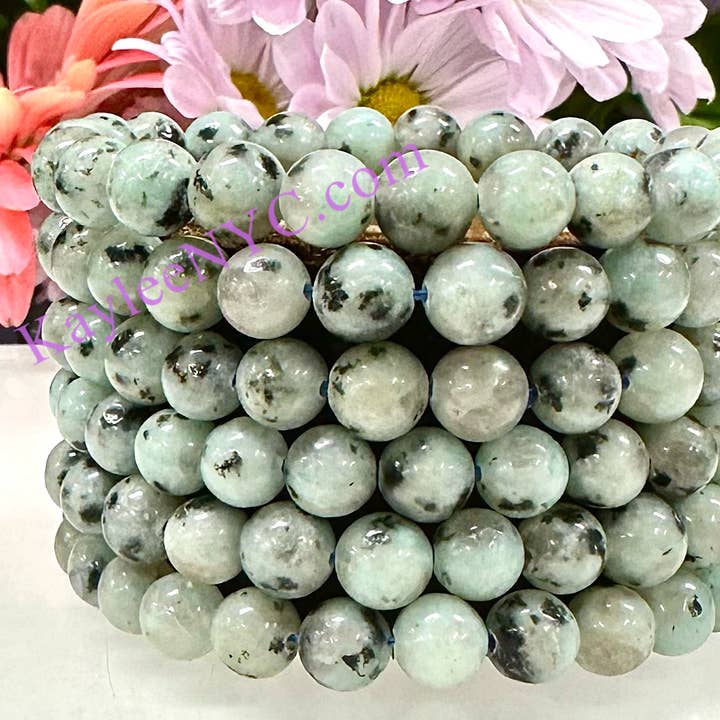 KayleeNYC - Wholesale Beaded Bracelet - Natural Kiwi Jasper 8mm 7.5” Crystal Stretch Bracelet0