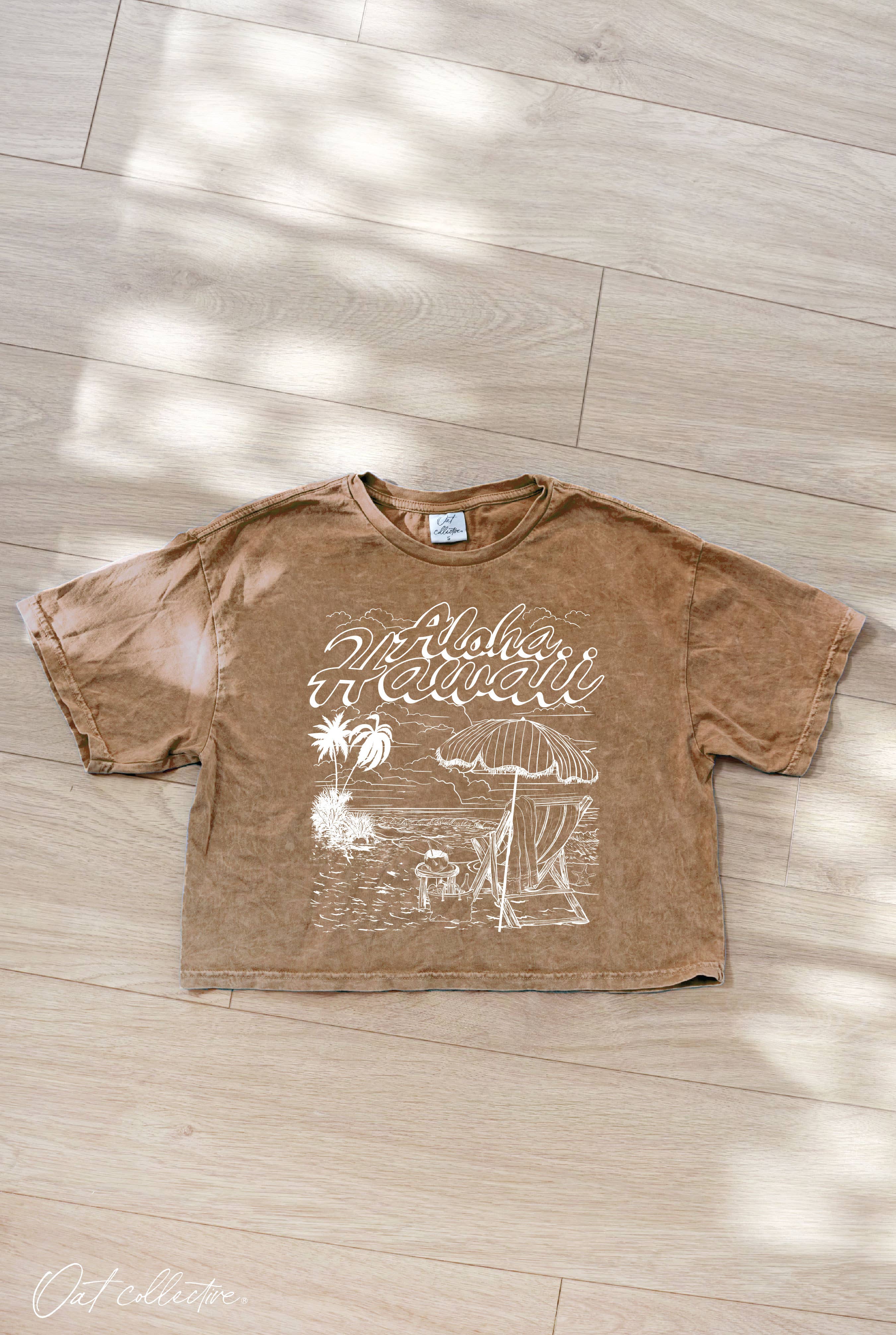 OAT COLLECTIVE – wholesale Screen printed t-shirt – Women′s – ALOHA HAWAII Cropped Mineral Graphic Top3