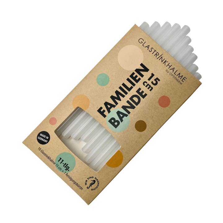 10 färgade (vita) glas drickssugrör ”familjeband” (15 cm) för wholesale av Glastrinkhalme by OPTITHERM