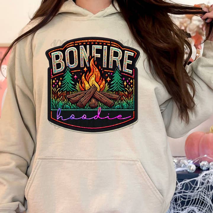 Bonfire Hoodie Faux Patch DTF Heat Transfer for wholesale by Trendy Transfers