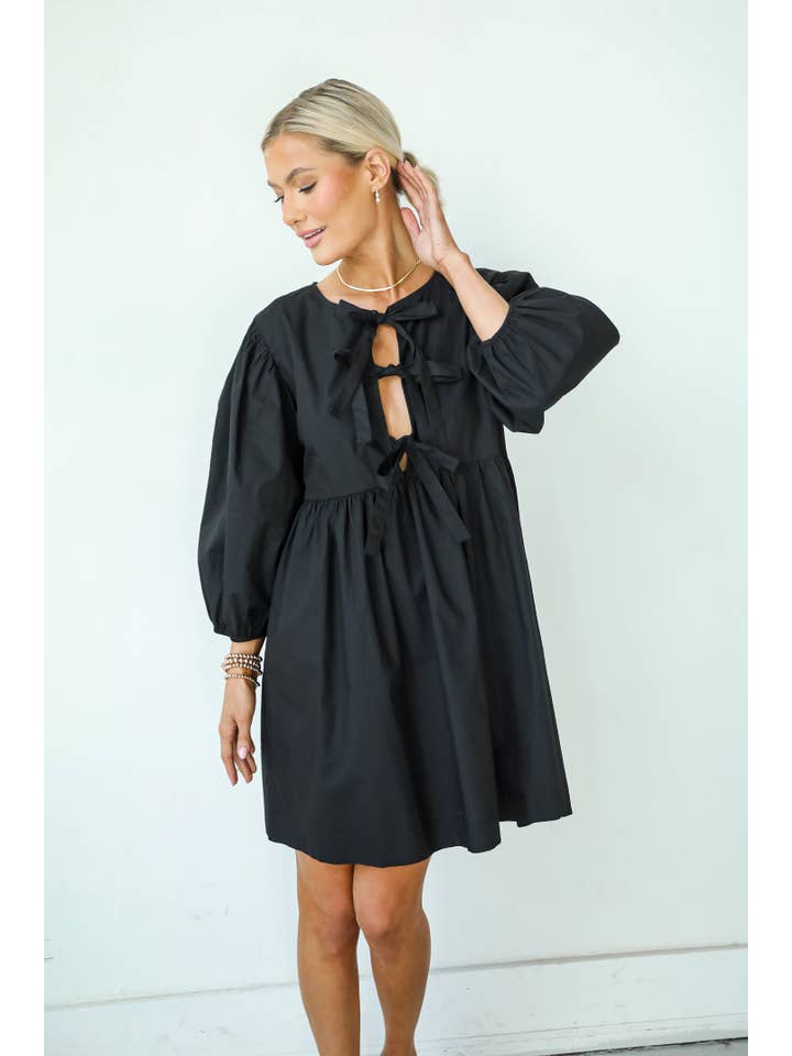 Noir Robe Babydoll Mini Noire à Nœud Définition Mignonne en vente sur Faire2