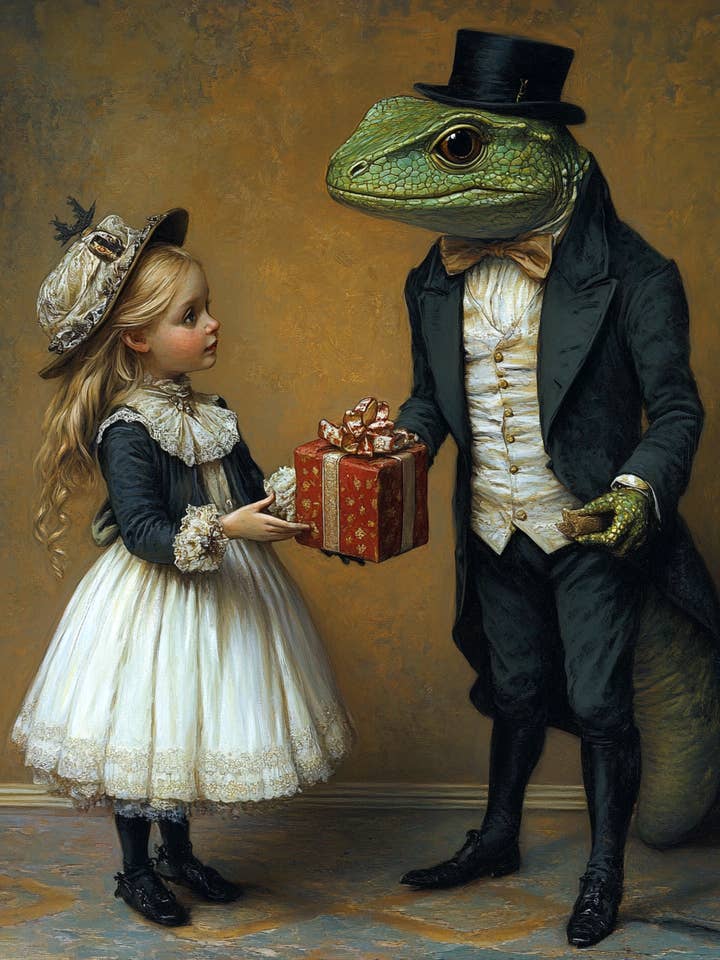 Un cadeau pour l'homme-lézard de Scape Ore Swamp - Impressions d'art mural Mythical Beasts — Œuvre d'art de 8 x 10 pouces pour un cadre de 11 pouces x 14 pouces pour la vente par Mowbi