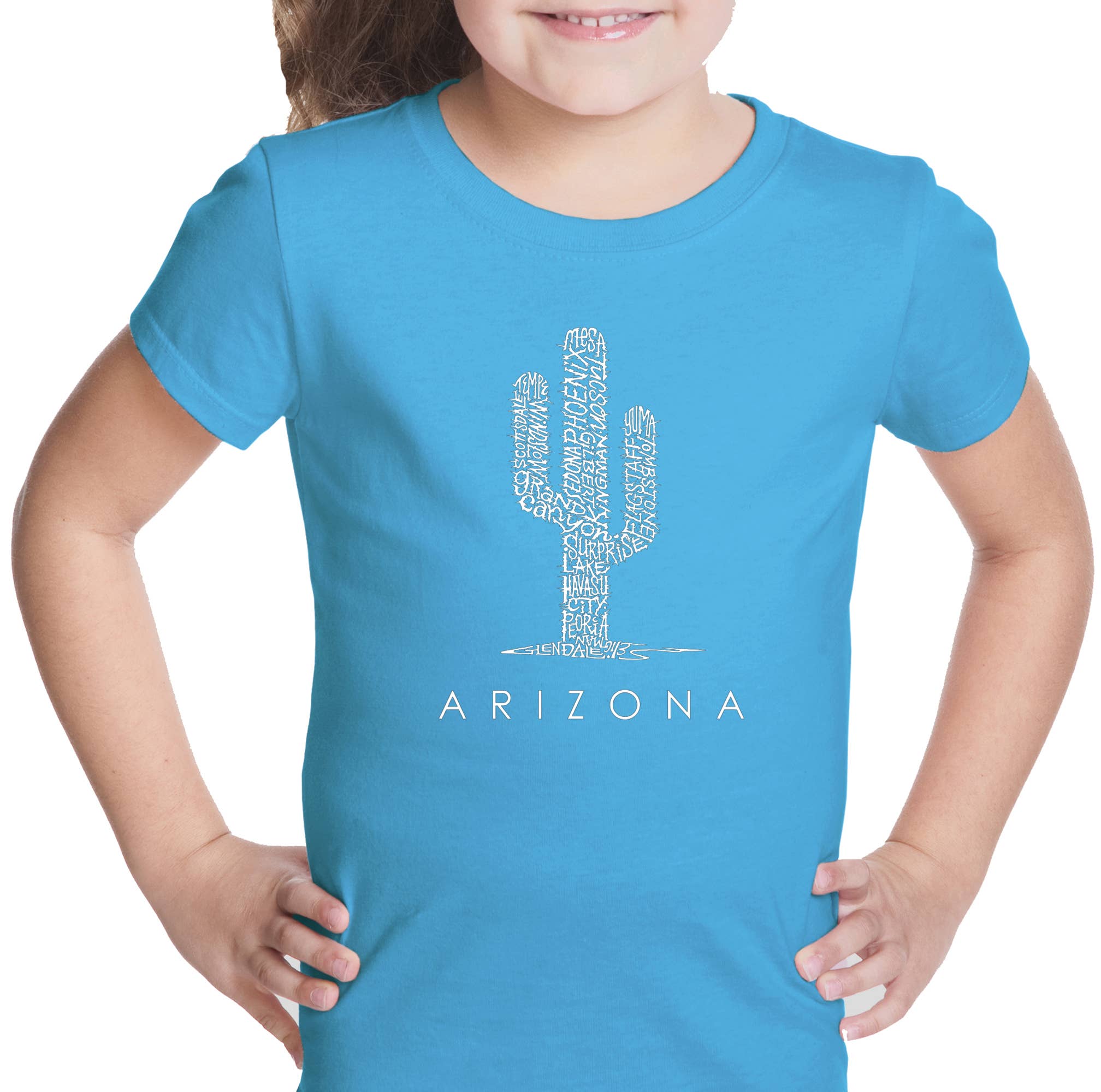 LA Pop Art - Wholesale Screen Printed T-Shirt - Kids - Girl's Word Art T-shirt - Arizona Cities3