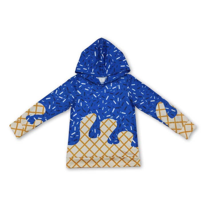 Long sleeves blue ice cream sprinkle baby kids team hoodie for wholesale by Yawoo Garments