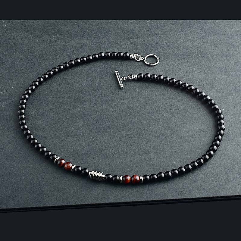 Perimade & Co. LLC – Engroshandel Perlehalskæde – Herresmykke med sorte agat perler i rustfrit stål2