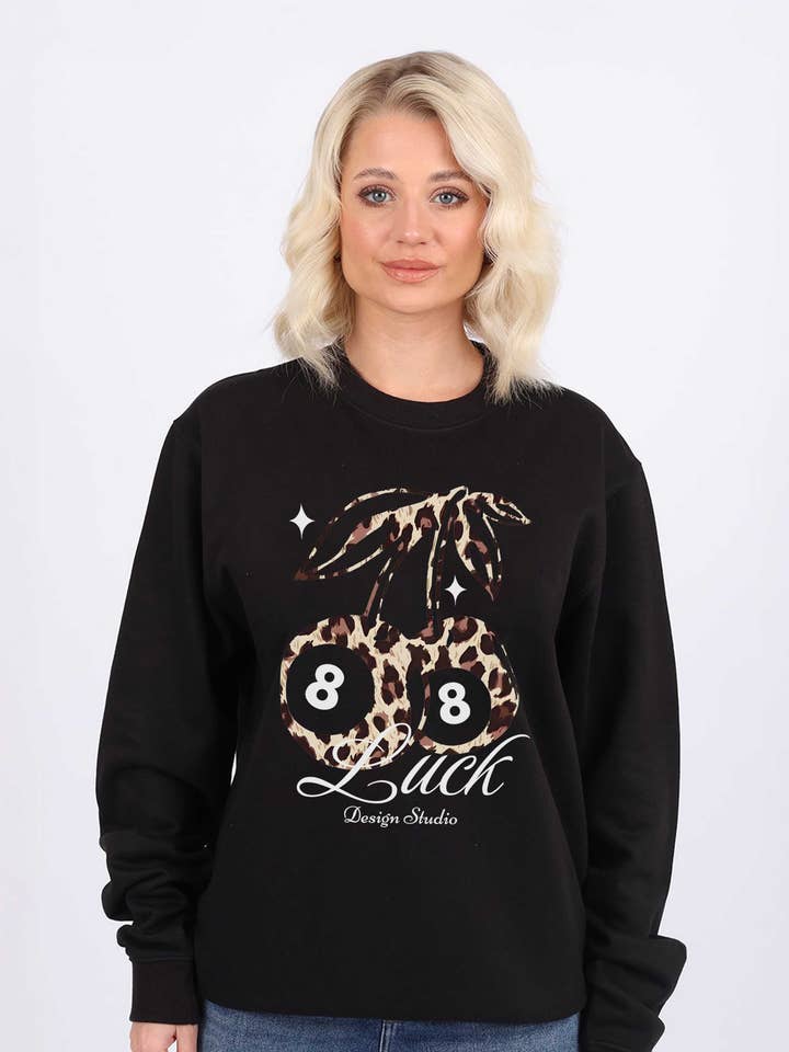Sweatshirt com Estampa Gráfica de Sorte de Cereja Leopardo por atacado de Missi Clothing