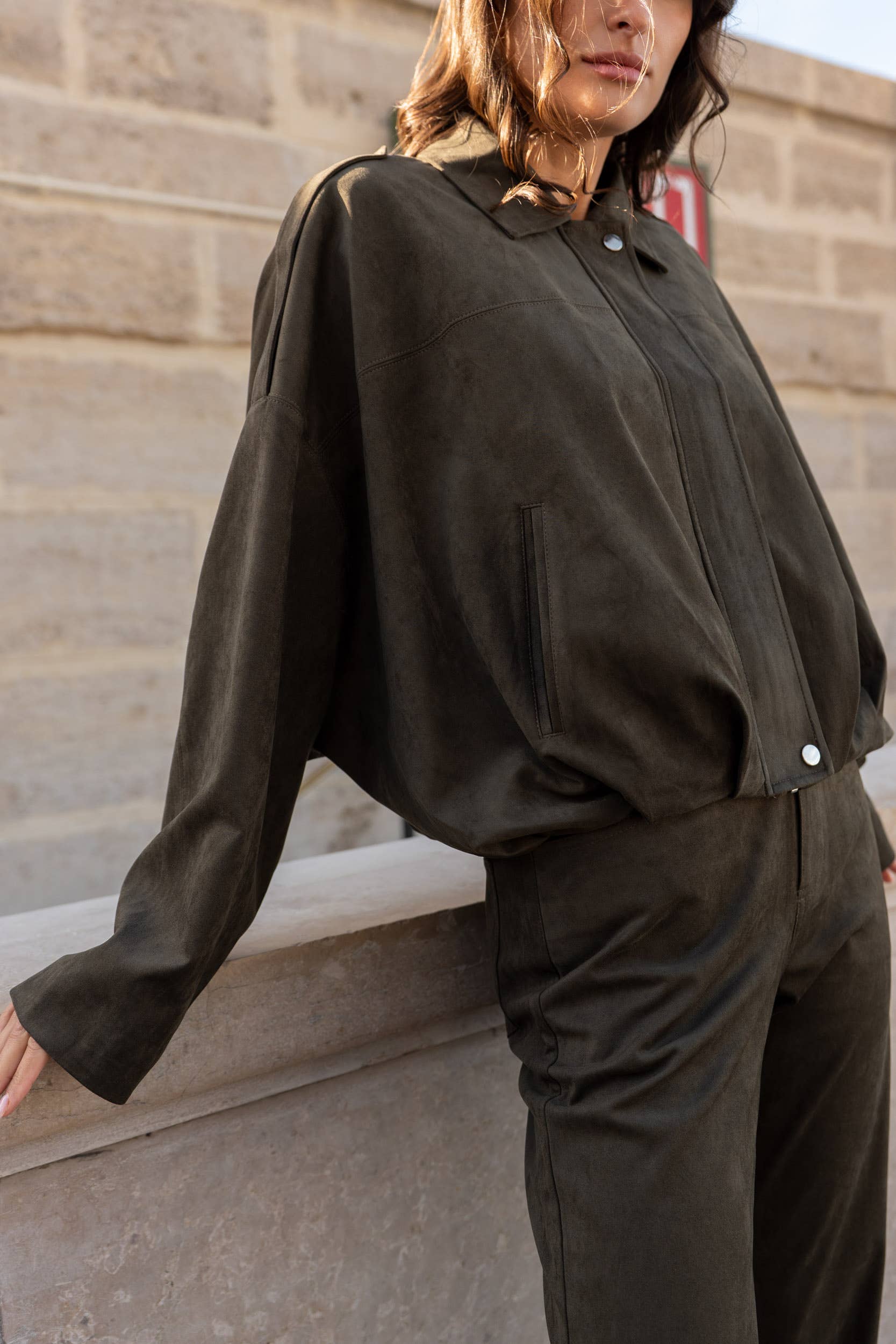 Attentif Paris - Wholesale Bomber Jacket - Women's - Oversized bomber jacket in suede with a loose fit11