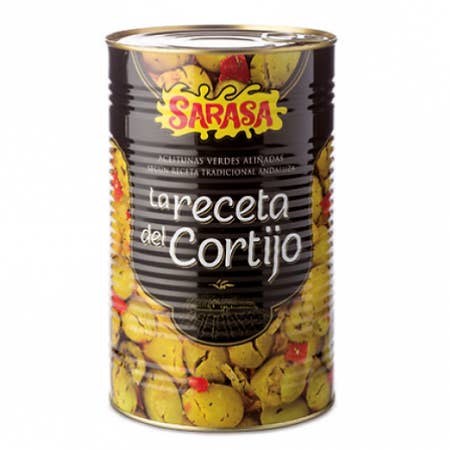 Receta del Cortijo Marinated Green Olives, 4.6L , Sarasa for wholesale by Solfarmers INC