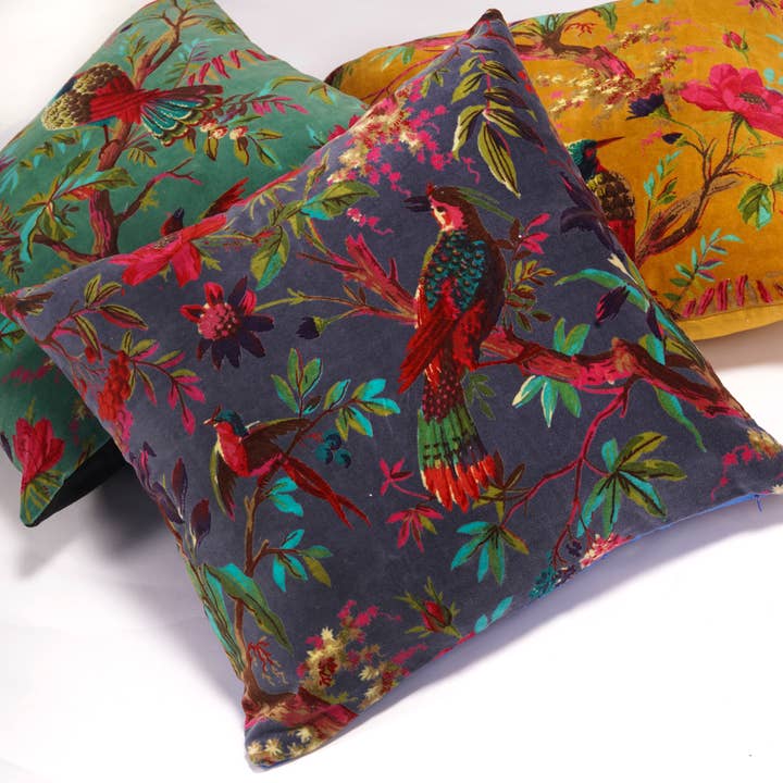 Linen Connections - Wholesale Throw Pillow Cover - Cotton Velvet Bird Cushion