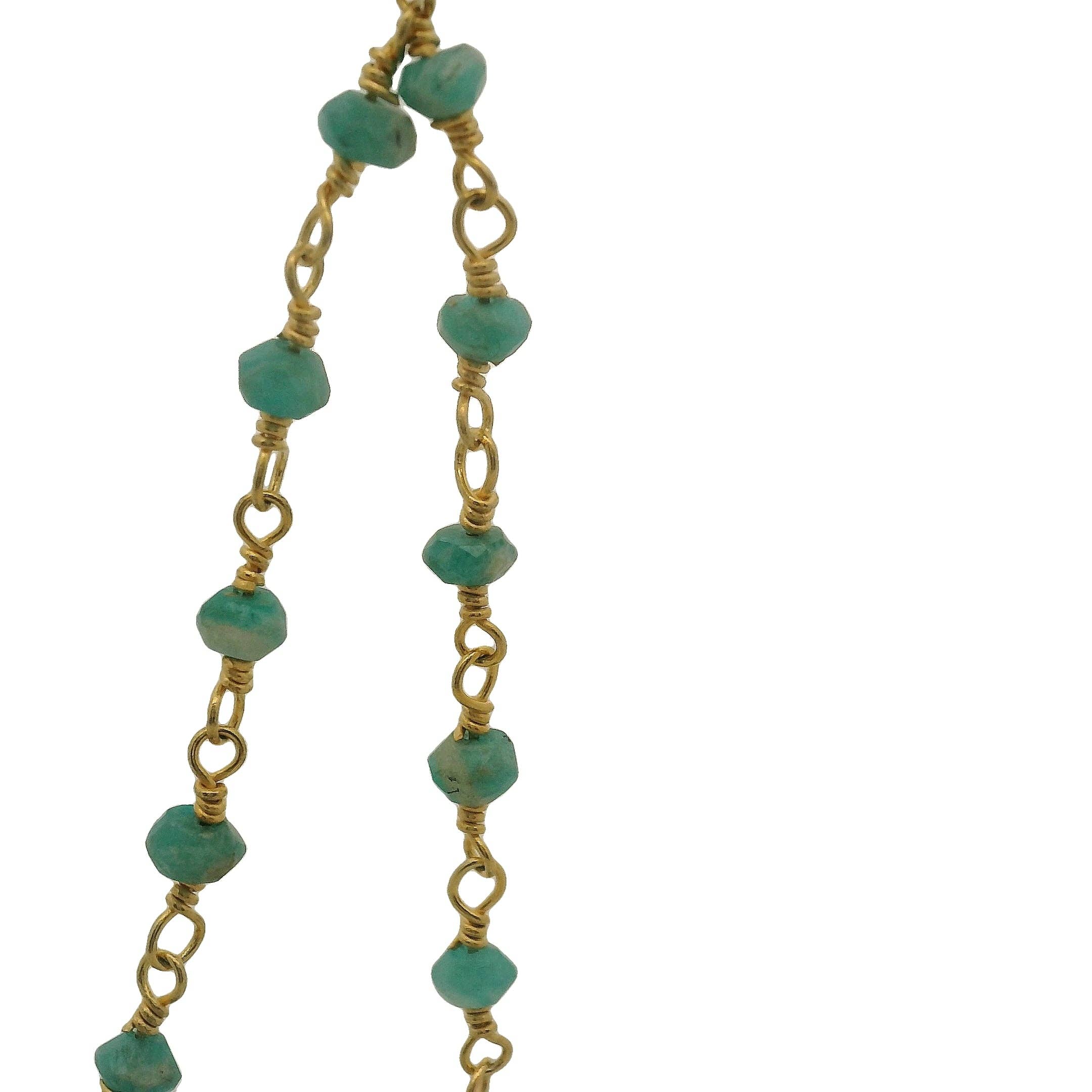 Purity Beads - Wholesale Beaded/Pearl Necklace - Amazonite Gold Plated Rosary Beaded Chain, Gemstone Chain, Natural Gemstone chain, Anti-Tarnish Finished chain. 1 Foot.7