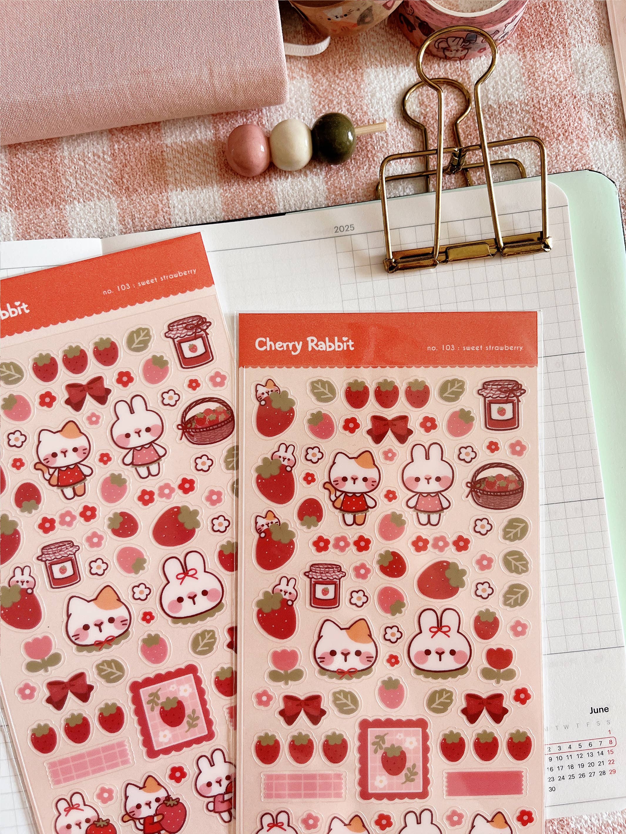 Cherry Rabbit - Wholesale Sticker - Sweet Strawberry Sticker Sheet no.1033