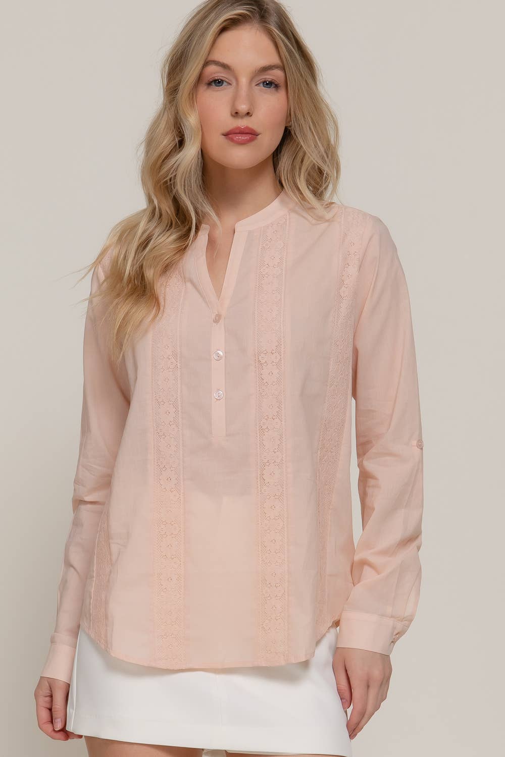 Active Basic | Active USA - Venta al por mayor Blusa - Mujer - Blusa tejida con panel de encaje y manga larga23