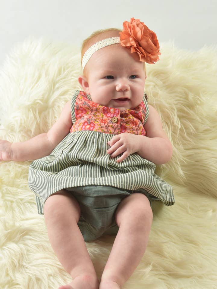 Floral And Grey Pin Stripe Dress With Matching Bloomer for wholesale by Yo Baby