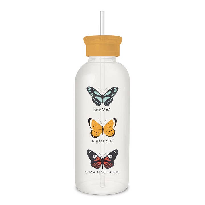 Studio Oh! - Wholesale Water Bottle - Grow Evolve Transform Glass Water Bottle with Straw