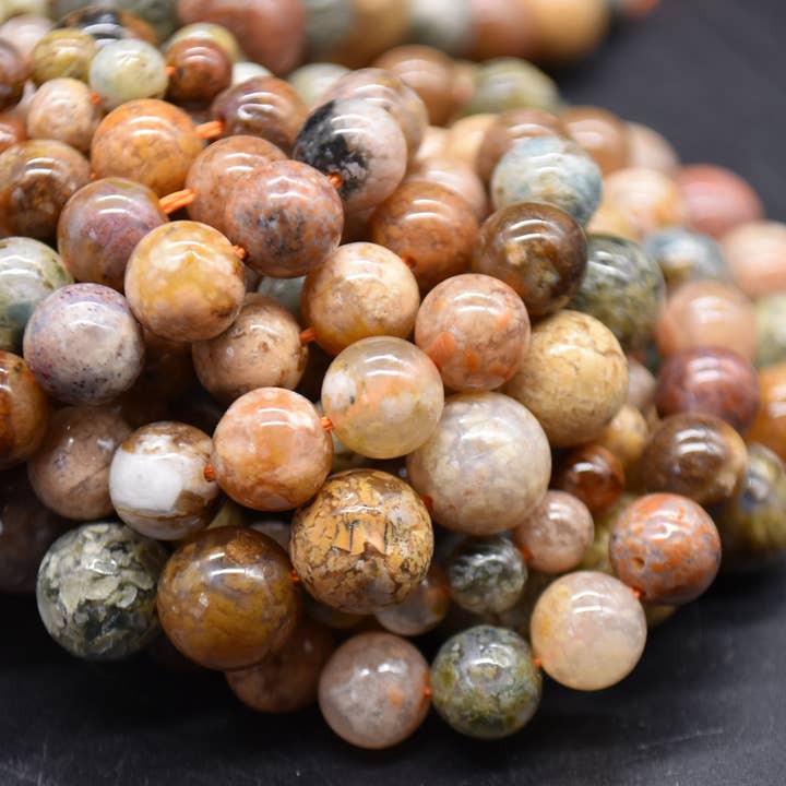 Perles de gemmes rondes en agate océan naturelle de qualité A, 14" de long pour la vente par Oriental Direct Craft Supplies