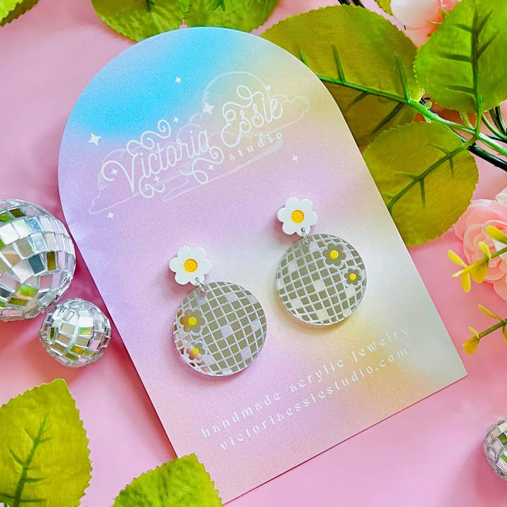 Victoria Essie Studio – wholesale Dangle earrings – Flower Disco Ball Earrings