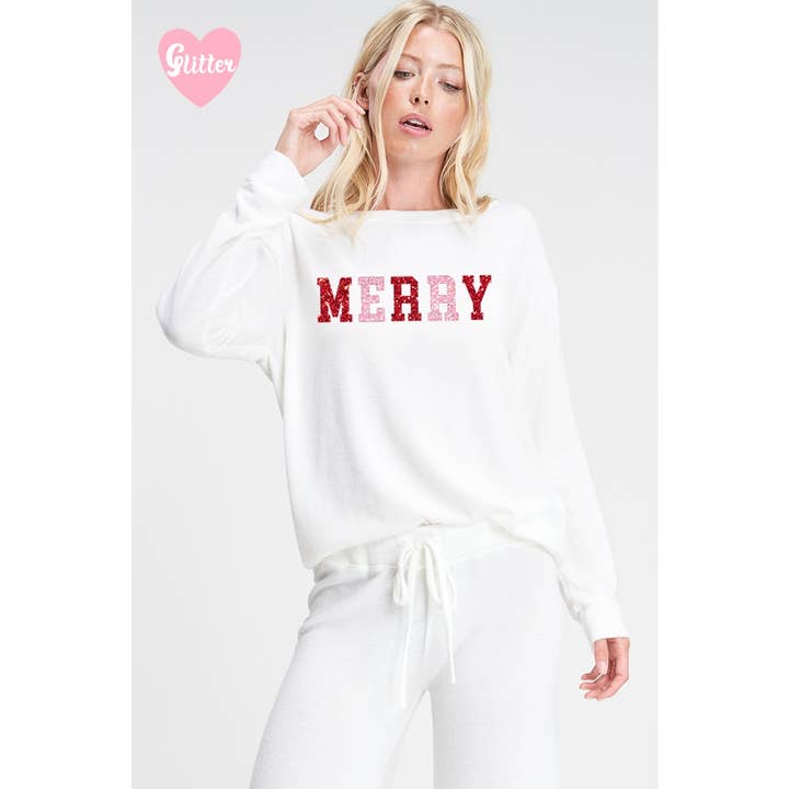 Merry glitter letter soft brushed loungewear set for wholesale by Phil Love