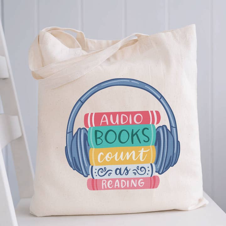 Bolsa de tela "Los audiolibros cuentan como lectura" para venta al por mayor de Chapter & Craft Studio