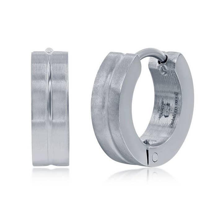 Metallo - Wholesale Huggie Earrings - Stainless Steel 13mm Lined Huggie Hoop Earrings1