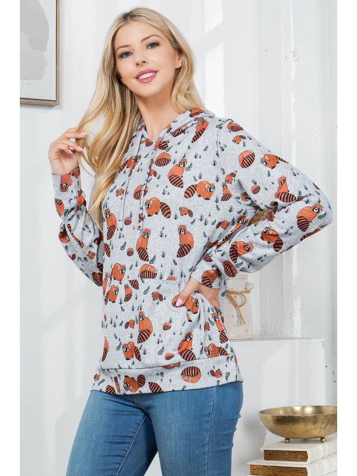 LA Soul - Wholesale Hoodie - Women's - Red Panda Print Sweater Knit Pullover Hoodie5