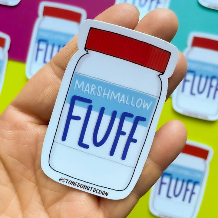 Fluff Jar Vinyl Sticker for wholesale by Stone Donut Design, LLC