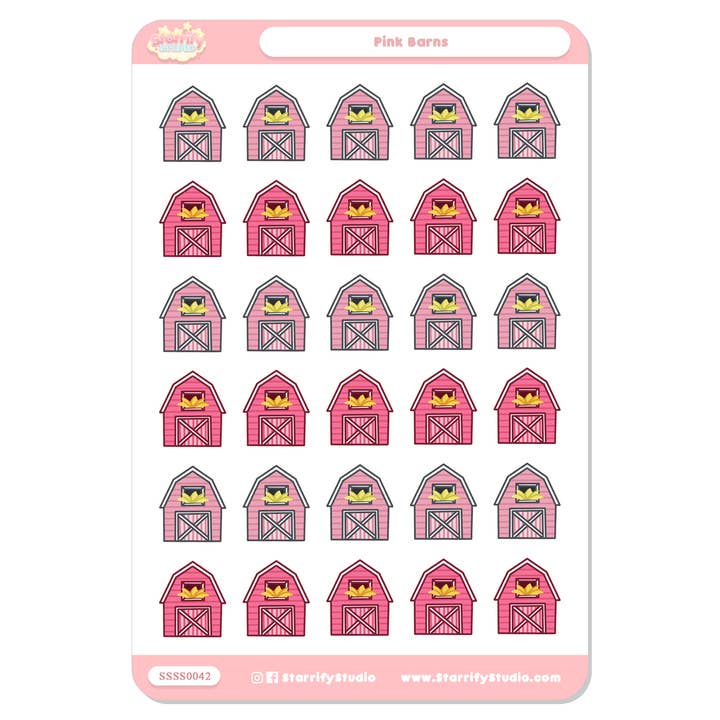 Pink Barns Sticker Sheet for wholesale by Pastel Dreamer, LLC.